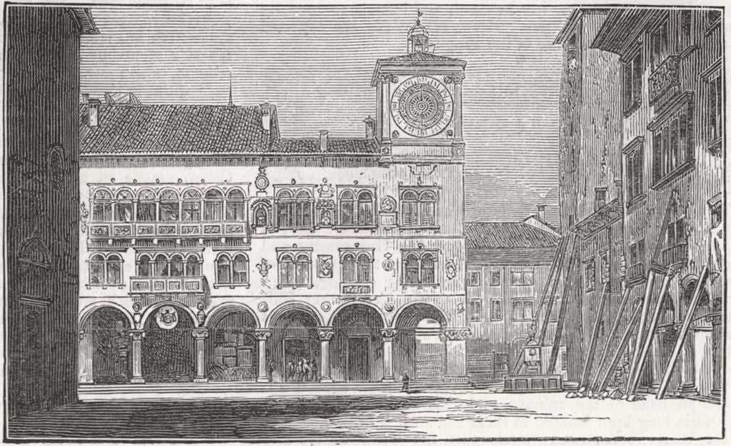 ITALY. Earthquake. Belluno. Town Hall, Bishop's Palace 1873 old antique print